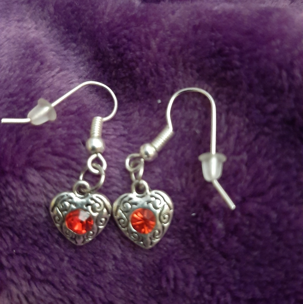 Red ruby & SS 14k white gold plated earrings.